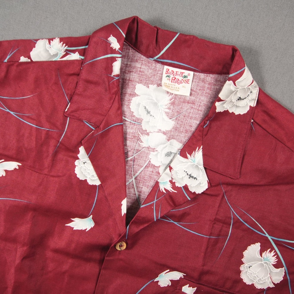 Barefoot in Paradise USA Floral Hawaiian Resort Vacation Cotton Camp Shirt XL